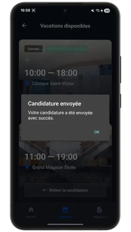 Confirmation candidature