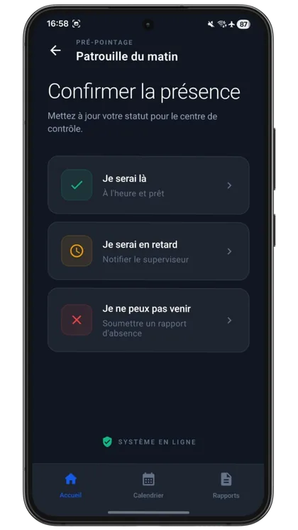 Confirmation présence